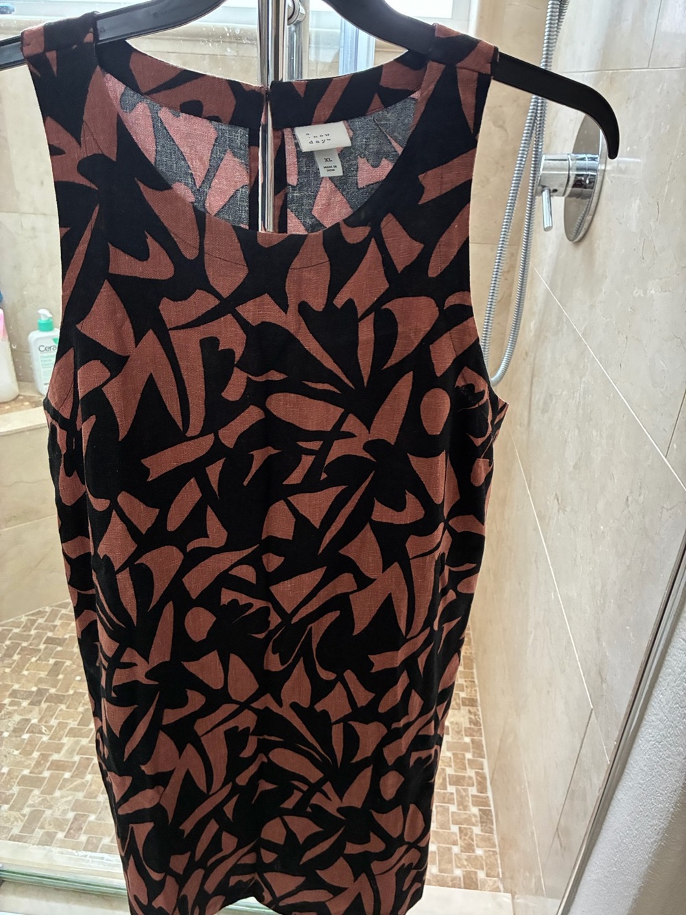 a new day Black and Rust Abstract Sleeveless Sheath Midi Dress